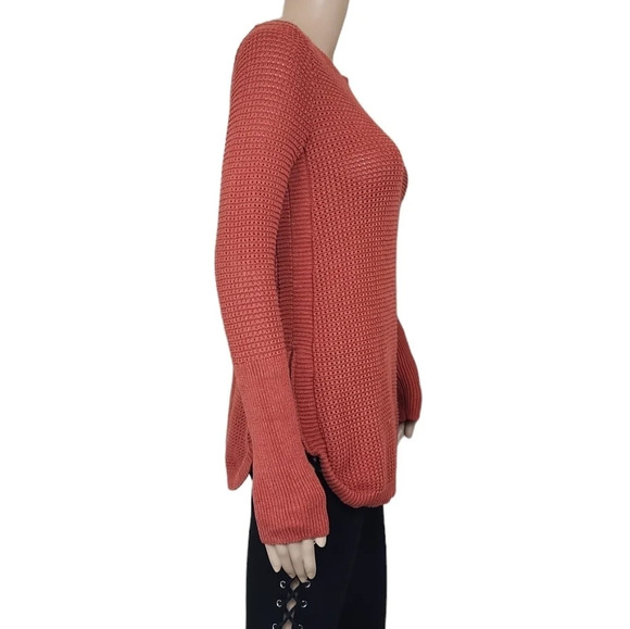 Dakini Waffle Knit Orange Sweater Side Zipper - Picture 3 of 5